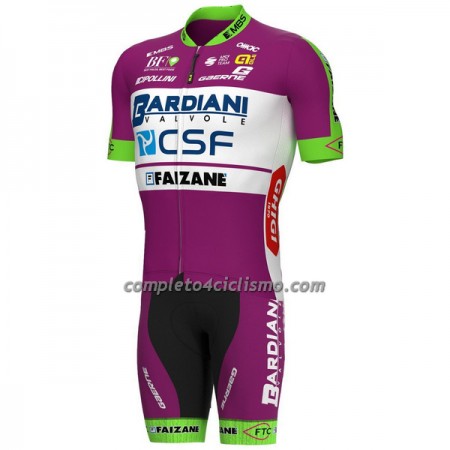Completo Maglia + Pantaloncino con bretelle 2022 Bardiani-CSF Faizane Manica Corta Verde Lilla
